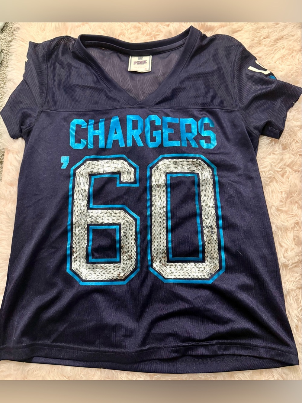 Y2K Rare PINK Victoria's Secret Navy Chargers '60 Football Jersey Tee